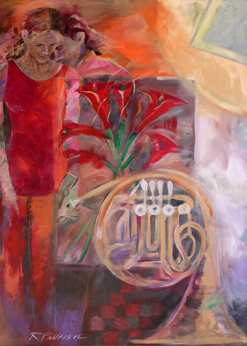 Figurative Greeting Card featuring the painting Opus to a French Horn by Ron Patterson