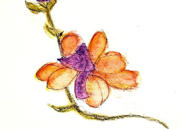  Greeting Card featuring the painting Orange and Purple Flower by Margaret Welsh Willowsilk