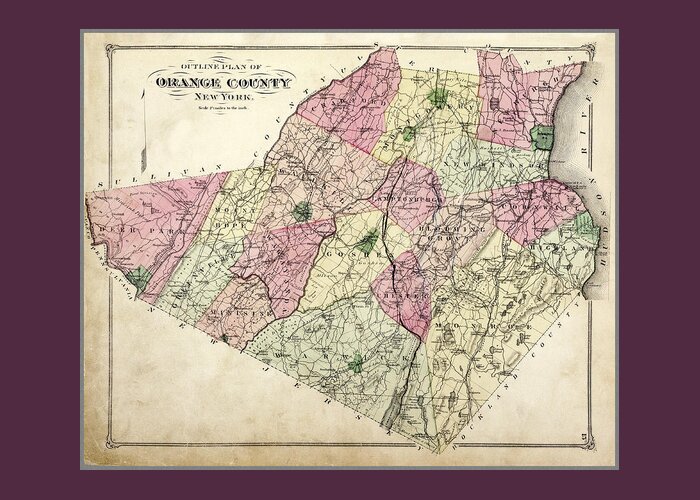 Orange County Greeting Card featuring the photograph Orange County, New York, 1875, a restored historic map reproduction by Phil Cardamone