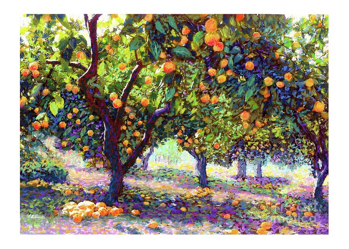 Landscape Greeting Card featuring the painting Orange Grove of Citrus Fruit Trees by Jane Small