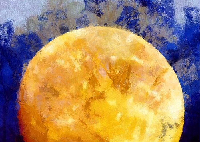 Moon Greeting Card featuring the mixed media Orange Moon by Christopher Reed