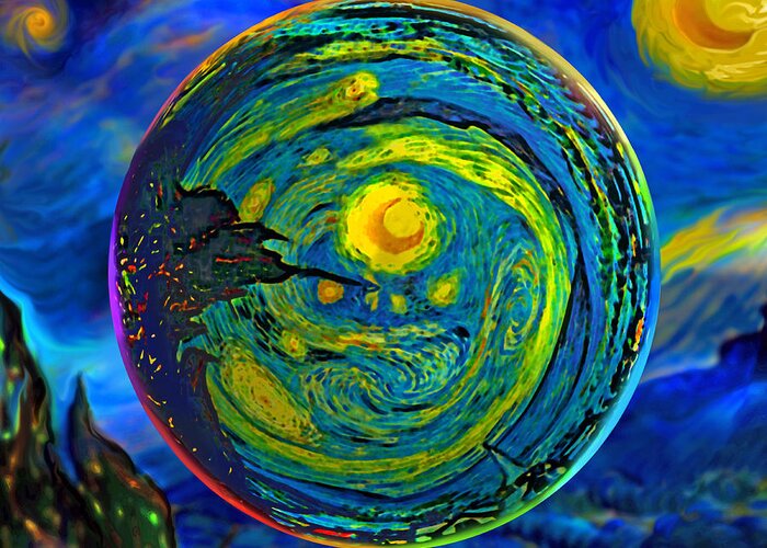 Starry Night Greeting Card featuring the digital art Orbiting A Starry Night by Robin Moline