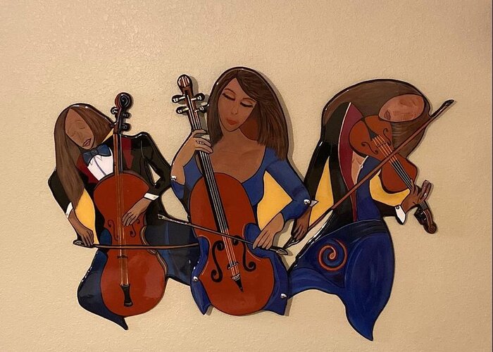 Music Greeting Card featuring the mixed media Orchestral Trio by Bill Manson