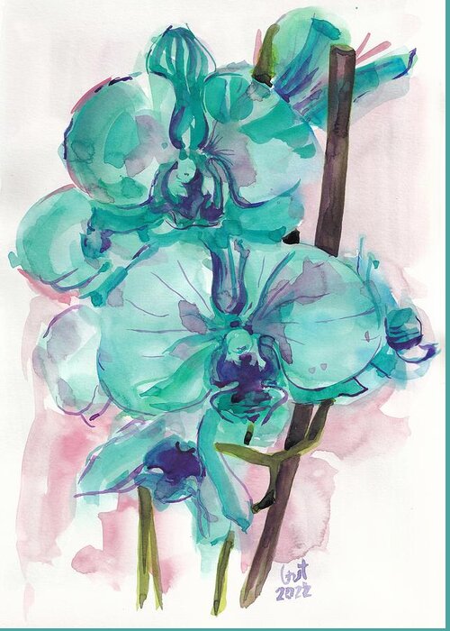 Watercolor Greeting Card featuring the painting Orchids by George Cret