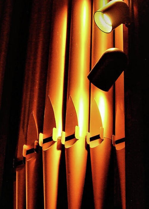 Organ Pipes Church Metal Lights Greeting Card featuring the photograph Organ Pipes by John Linnemeyer