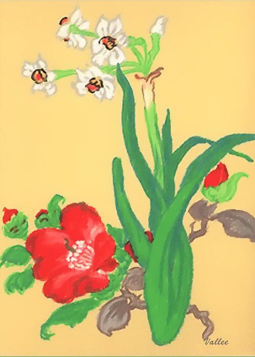 Flower Greeting Card featuring the painting Oriental Flower Series Yellow by Vallee Johnson