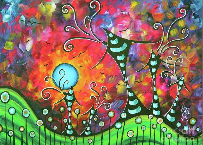Whimsical Greeting Card featuring the painting Original Whimsical Houses Landscape Paintings Land of Whimsy by Megan Duncanson by Megan Aroon