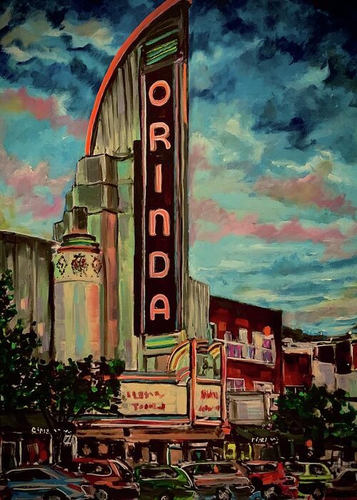 Orinda Greeting Card featuring the painting Orinda Theater by Joel Tesch