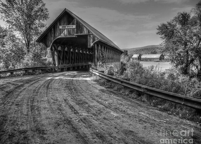 Black & White Greeting Card featuring the photograph Orne Covered Bridge in Monochrome by Steve Brown