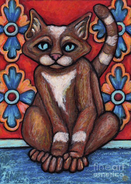 Cat Portrait Greeting Card featuring the painting Oscar. The Hauz Katz. Cat Portrait Painting Series. by Amy E Fraser