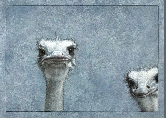 Ostriches Greeting Card featuring the painting Ostriches by James W Johnson