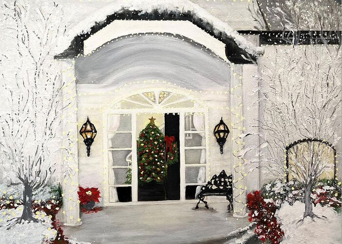 Home Greeting Card featuring the painting Our Christmas Dreamhome by Juliette Becker