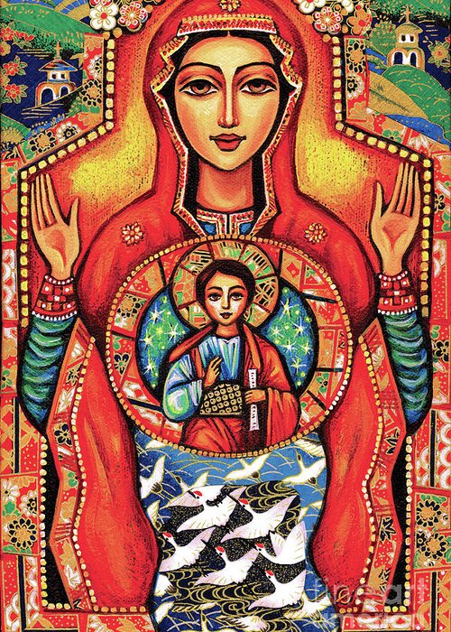 Mother And Child Greeting Card featuring the painting Our Lady of the Sign by Eva Campbell