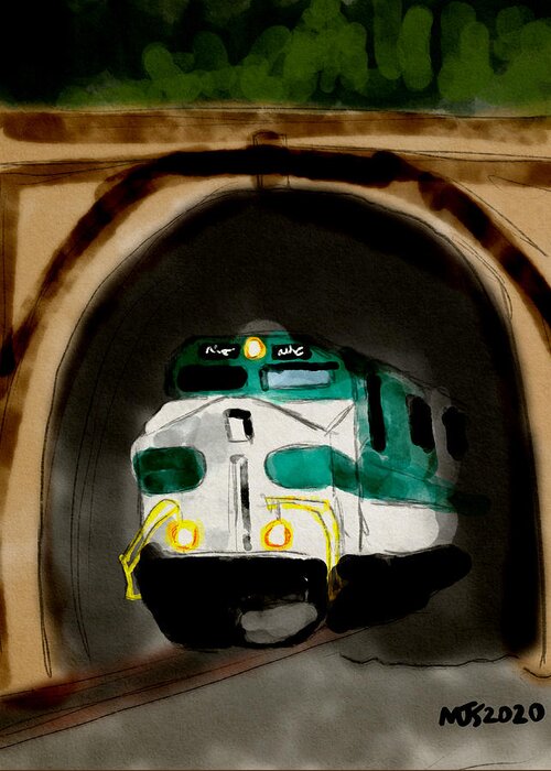 Train Greeting Card featuring the digital art Out Of The Tunnel by Michael Kallstrom