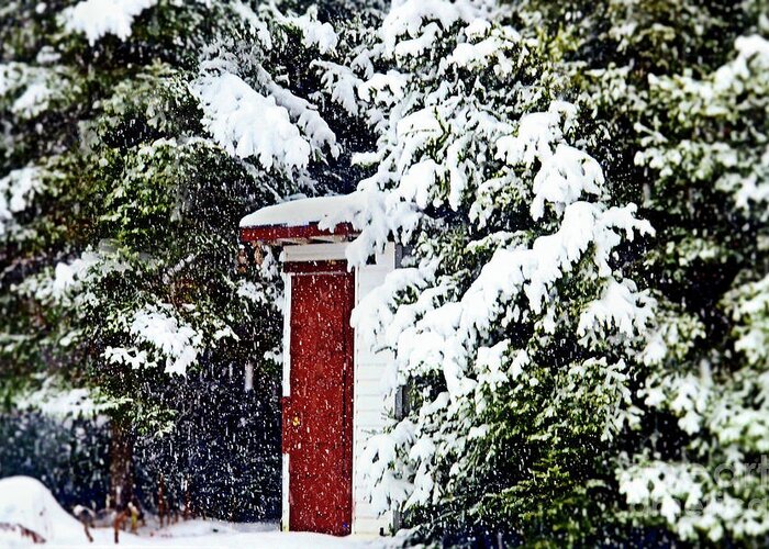 Outhouse Greeting Card featuring the photograph Outhouse in the Snow by Elaine Manley