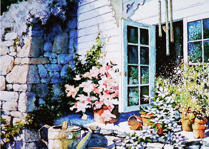 Over Sleepy Garden Walls Greeting Card featuring the painting Over Sleepy Garden Walls by Hanne Lore Koehler