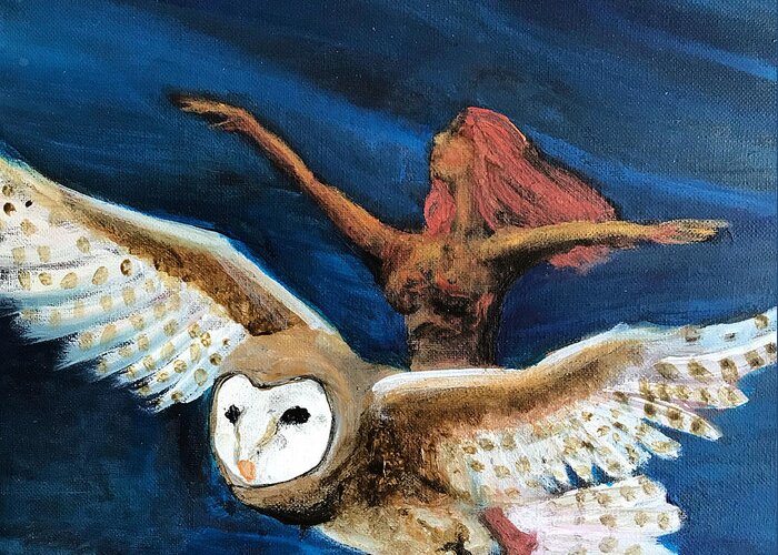 Owl Greeting Card featuring the painting Owl Flight by Sylvia Brallier