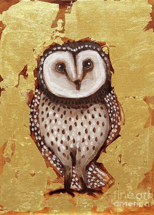 Owl Greeting Card featuring the painting Owl in Gold Leaf by Lucia Stewart