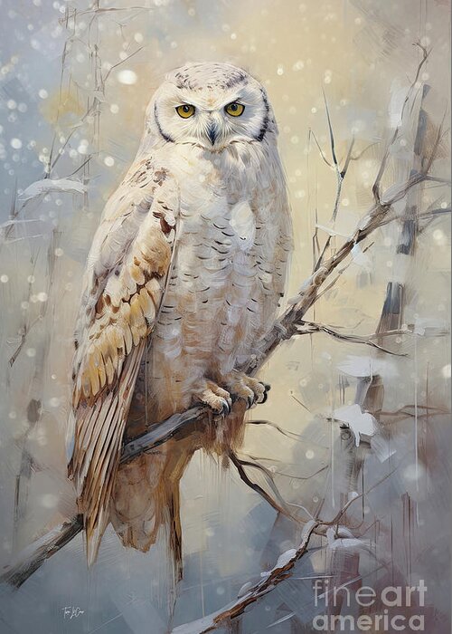 Snowy Owl Greeting Card featuring the painting Owl In The Snow by Tina LeCour