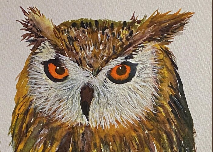 Owl Greeting Card featuring the painting Owl by Lisa Neuman