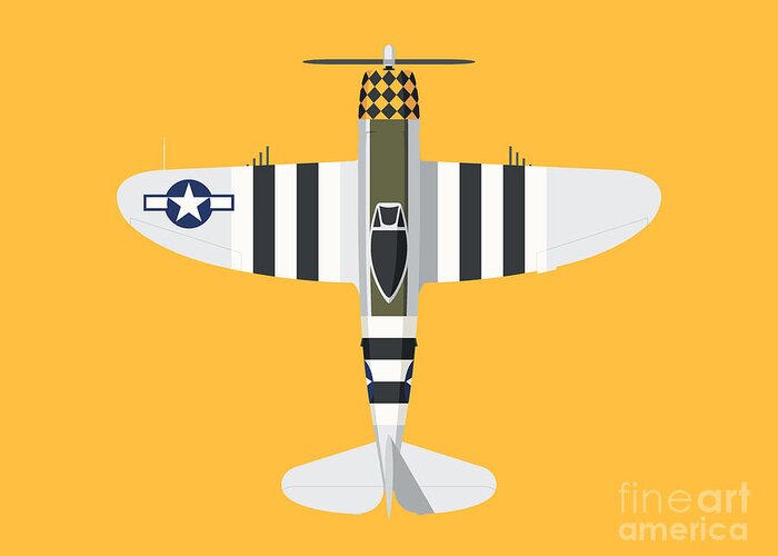 Fighter Greeting Card featuring the digital art P-47 Thunderbolt WWII Fighter Aircraft - Yellow Landscape by Organic Synthesis
