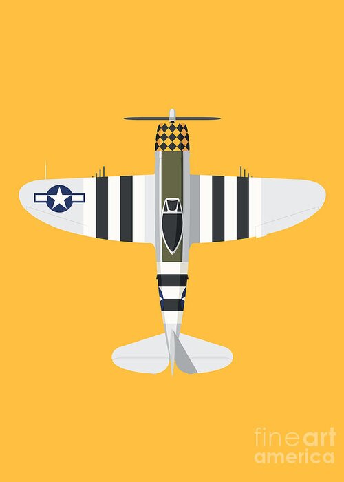 Fighter Greeting Card featuring the digital art P-47 Thunderbolt WWII Fighter Aircraft - Yellow by Organic Synthesis