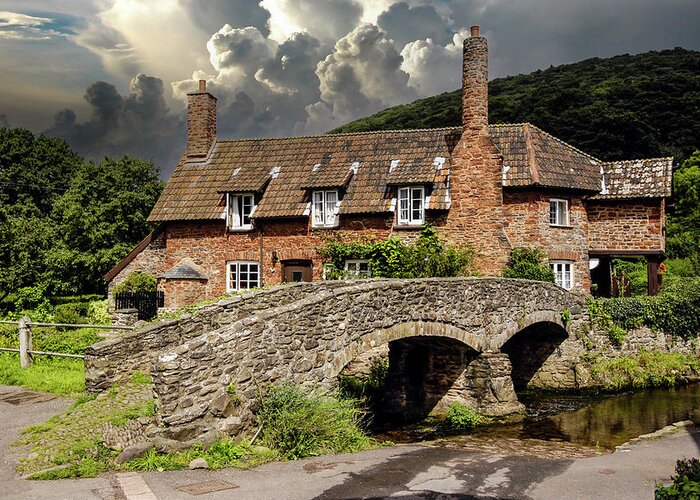 Allerford; North Devon Greeting Card featuring the photograph Packhorse bridge at Allerford, UK by Chris Smith