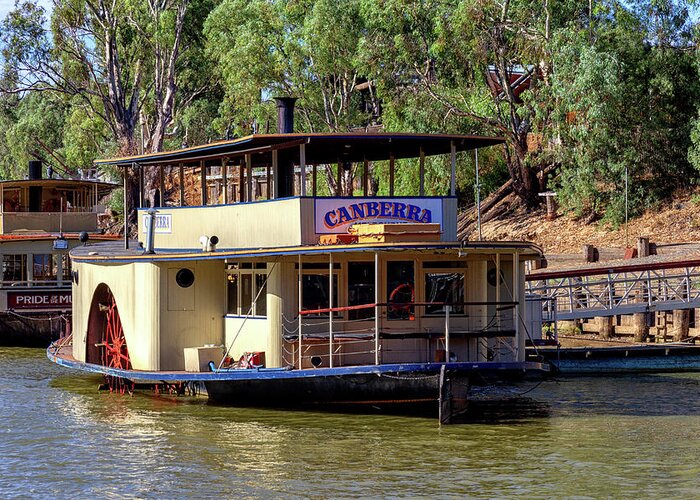 Boat Greeting Card featuring the photograph Paddle steamer, Canberra, Murray River, Echuca, Victoria, Austra by Kevin Hellon