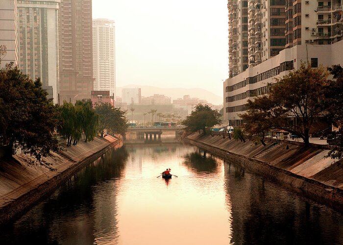 China Greeting Card featuring the photograph Paddling Down the River, Shenzhen by Mark Gomez