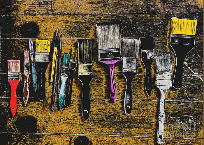 Paintbrushes Greeting Card featuring the mixed media Paintbrushes #2 by Kae Cheatham