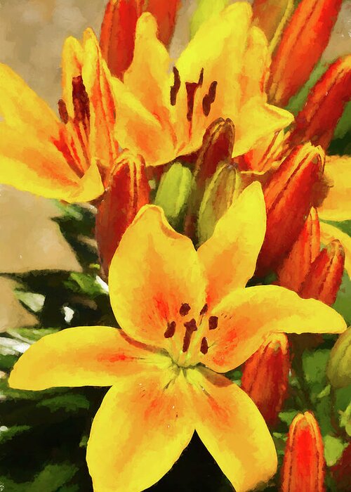Orange Lily Greeting Card featuring the digital art Painted Orange Lilies by Tanya C Smith