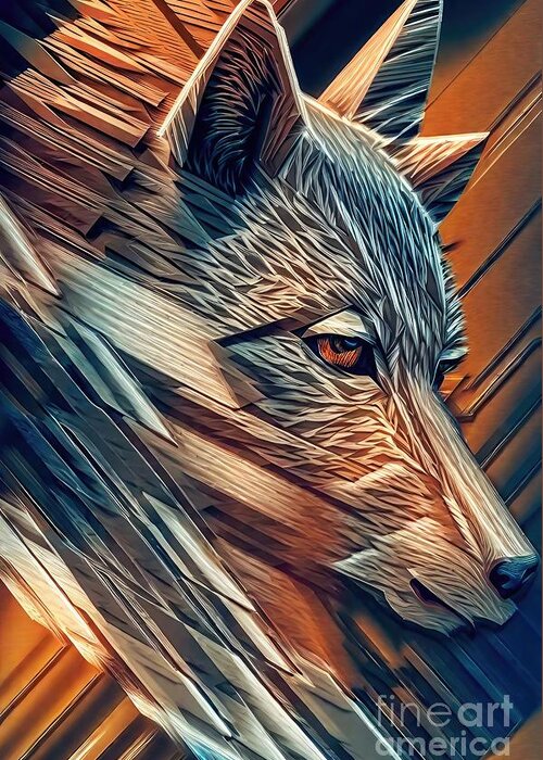 Wild Greeting Card featuring the painting Painting Glitch Wolf wild black illustration wild by N Akkash