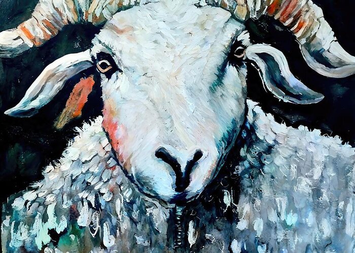 Illustration Greeting Card featuring the painting Painting He Sheep illustration sheep watercolor b by N Akkash