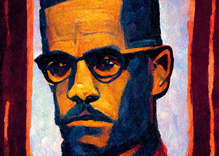  Painting Of Malcolm X In The Style Of Mark Roth Aed53c6c Ae5c 43d9 84f0 F95deadf3e1e By Asar Studios Decorative Greeting Card featuring the painting  painting of Malcolm X in the style of mark Roth aed53c6c ae5c 43d9 84f0 f95deadf3e1e by Celestial Images