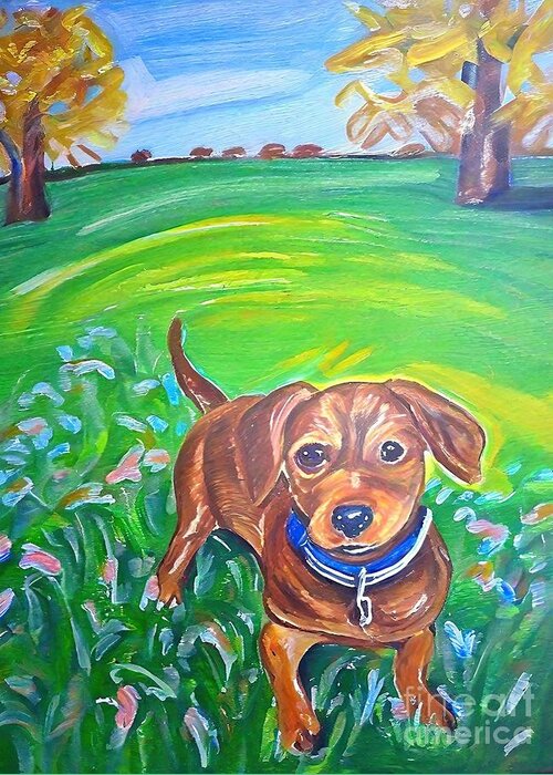 Pet Greeting Card featuring the painting Painting Spring pet portrait dog animal art cute by N Akkash