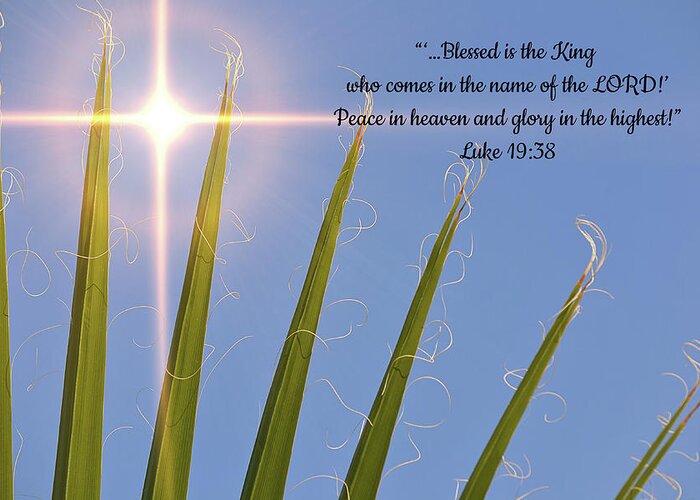 Palm Sunday Greeting Card featuring the digital art Palm Sunday Scripture by Gaby Ethington