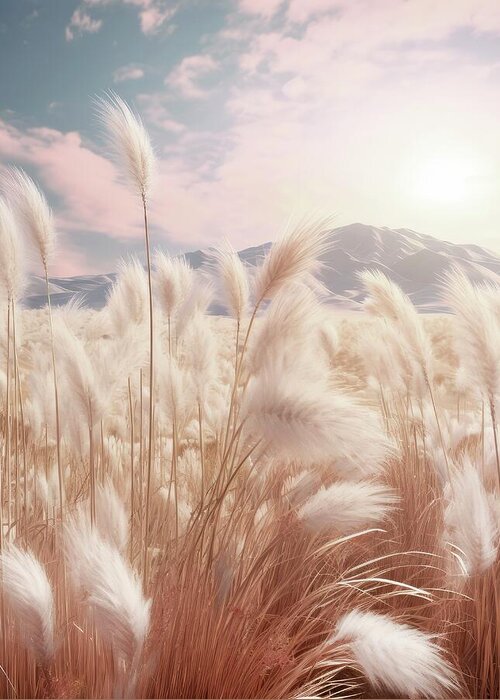 Pampas Grass Greeting Card featuring the digital art Pampas grass in sunset by Melanie Viola