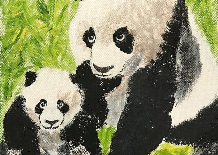Pets Greeting Card featuring the painting Pandas by Kathie Camara