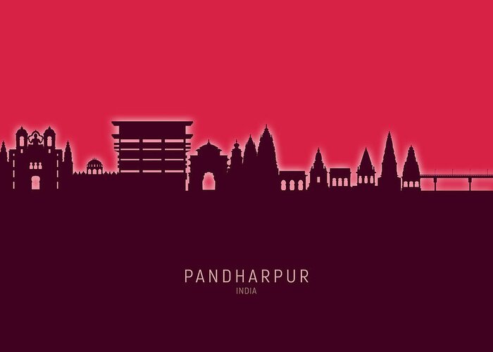 Pandharpur Greeting Card featuring the digital art Pandharpur Skyline India #15 by Michael Tompsett