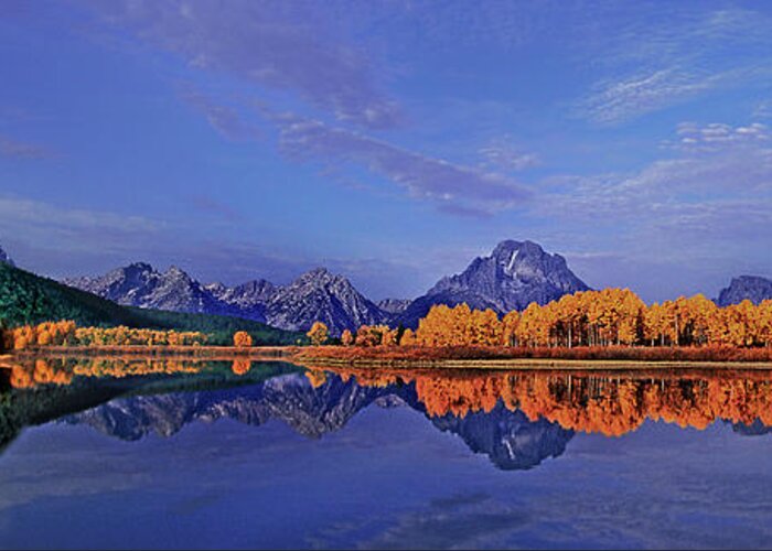 Dave Wellling Greeting Card featuring the photograph Panorama Fall Morning Oxbow Bend Grand Tetons by Dave Welling