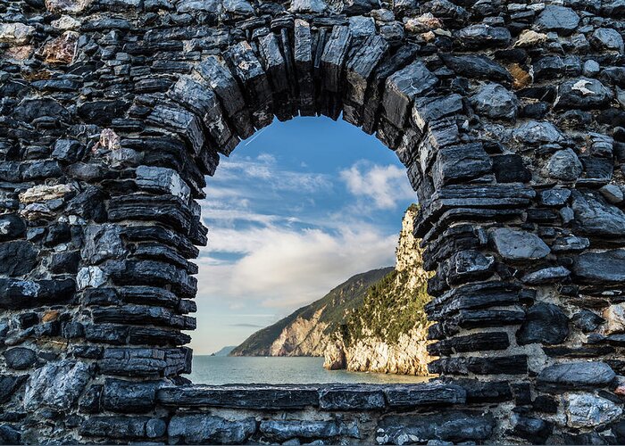 Window Greeting Card featuring the photograph Panorama of Byron's Grotto in Porto Venere by Fabiano Di Paolo
