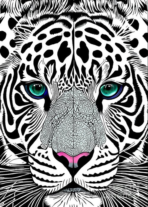 Leopard Greeting Card featuring the digital art Panthera Leopard/Tiger Hybrid Face Illustration by Two Hivelys