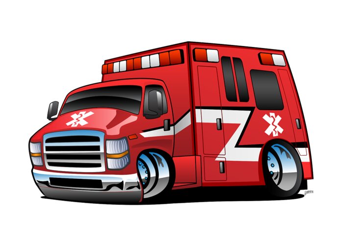 Paramedic EMT Ambulance Rescue Truck Cartoon Greeting Card by Jeff Hobrath