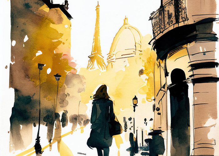 Paris Greeting Card featuring the painting Paris Street Life No.4 by My Head Cinema