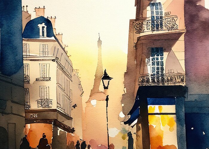 Paris Greeting Card featuring the painting Paris Street Life No.5 by My Head Cinema