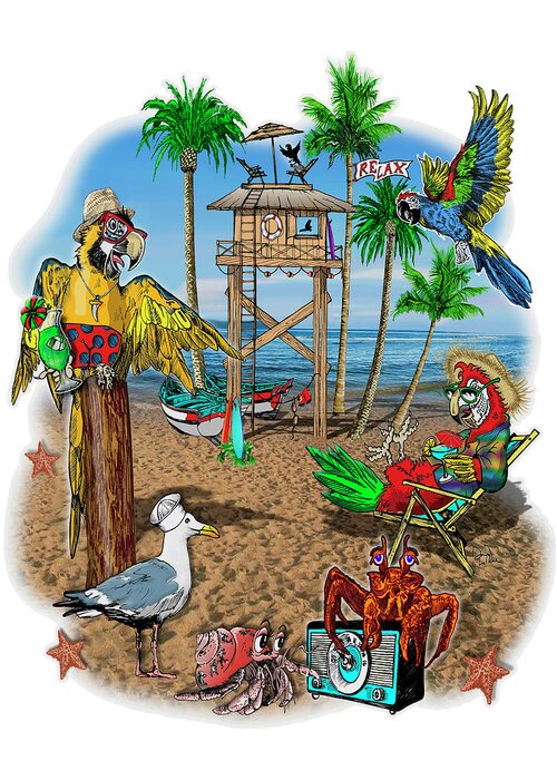 Parrot Greeting Card featuring the digital art Parrot Beach Party by Doug LaRue