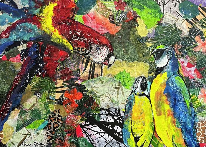 Islandart Greeting Card featuring the painting Parrot Talk by Elaine Elliott