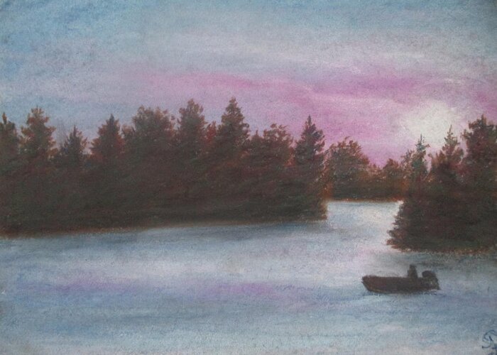 Boat Greeting Card featuring the painting Passing of Light by Jen Shearer