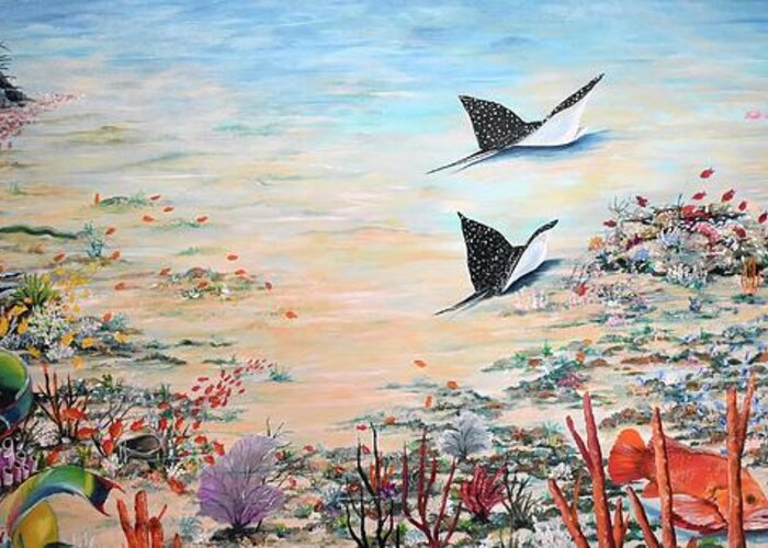 Sting Rays Greeting Card featuring the painting Passing Through by Karin Dawn Kelshall- Best