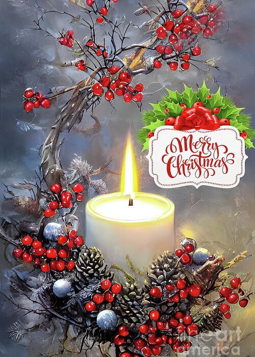 Candle Greeting Card featuring the digital art Peace at Christmas by Elaine Manley